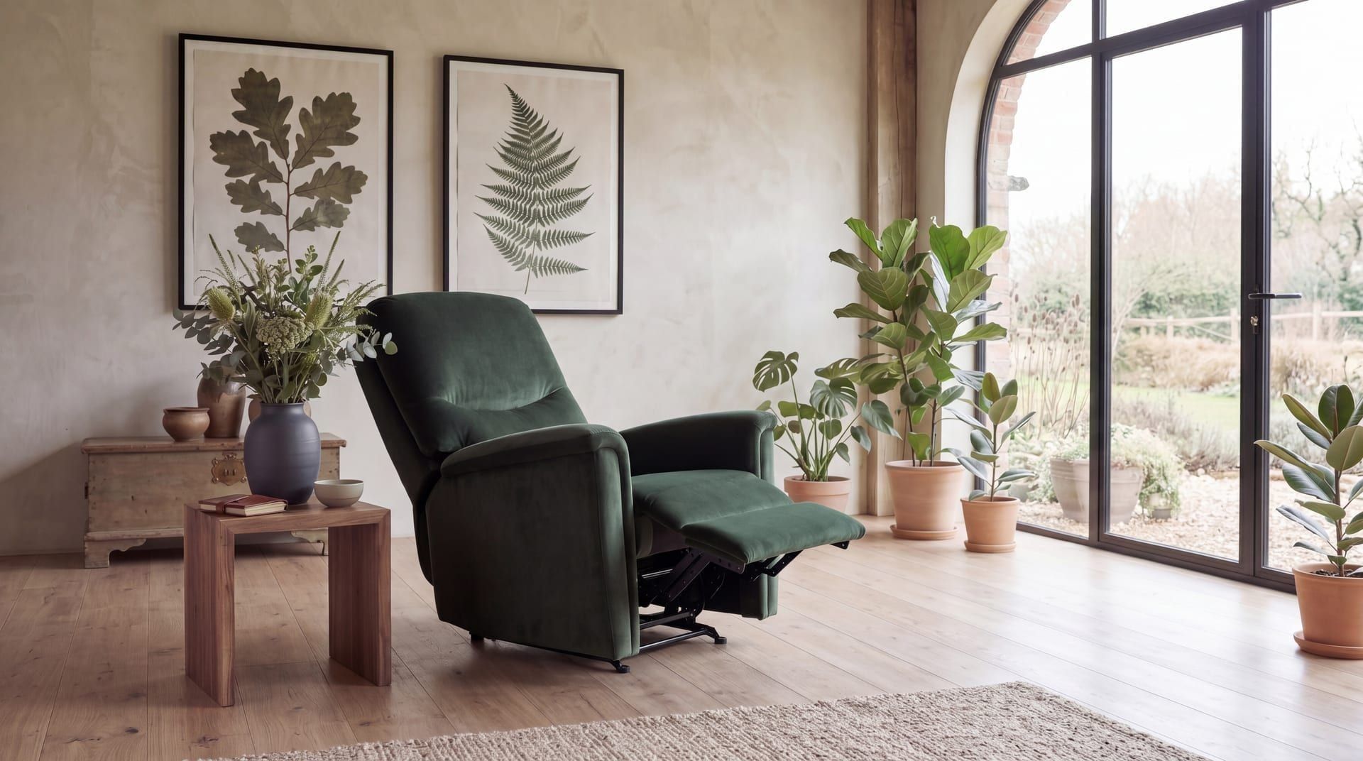 The Welbeck Collection contemporary riser recliner chair in a modern room set